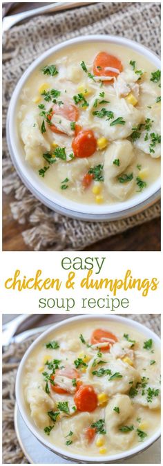 Chicken and Dumplings Soup - this simple, delicious soup is filled with chunks of chicken and biscuit pieces along with your favorite veggies!