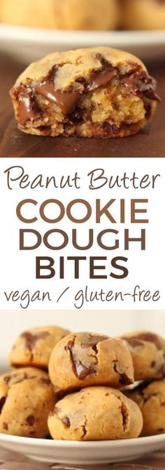 The Original Grain-free Peanut Butter Chocolate Chip Cookie Dough Bites - no flour, no sugar and no oil! Gooey, quick and easy with a surprise ingredient! Gluten-free, vegan and dairy-free.