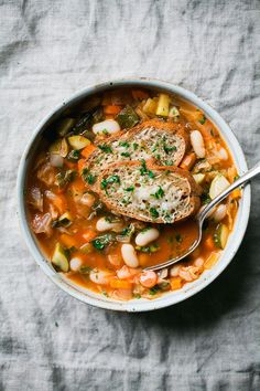Cannellini Vegetable Soup with Parmesan Toasts