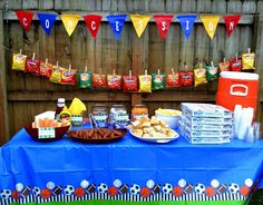 Fun food table at a sports birthday party! See more party planning ideas at CatchMyParty.com!