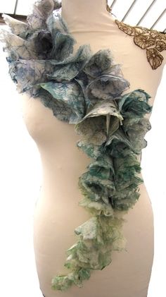 Neckpiece | Helen Whitworth. Silk paper that she then dyed with batik combined with free standing embroidery elements