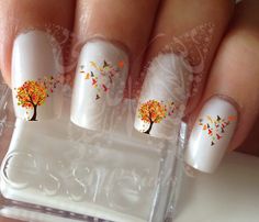 Autumn Tree falling Birds and Leaves Thanksgiving Nail Art Fall Water Decals Transfers Wraps