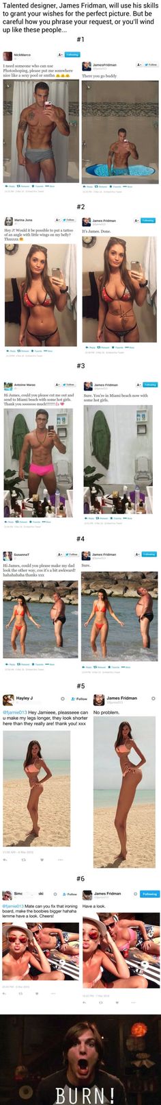 Graphic designer trolls people who ask for their pics to be Photoshopped in the???