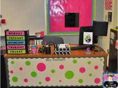 I love the desk area! {The entire room is so bright and colorful!}