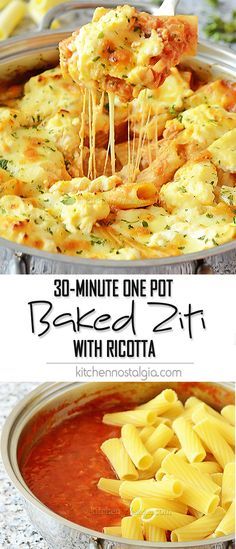 One Pot Baked Ziti with Ricotta - easy cheesy vegetarian pasta casserole made in one dish in 30 minutes!