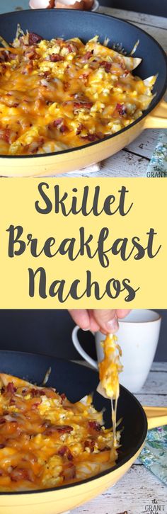 Skillet breakfast nachos! Make this easy recipe and watch it disappear
