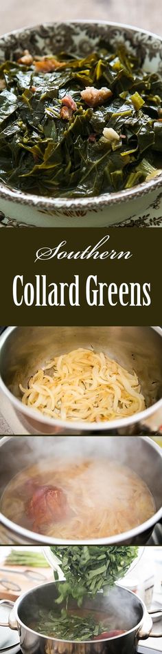 Southern Style Collard Greens! Slow cooked collard greens with a ham hock, onions, vinegar and hot sauce. A classic with BBQ! <a class="pintag" href="/explore/Healthy/" title="#Healthy explore Pinterest">#Healthy</a> On <a href="http://SimplyRecipes.com" rel="nofollow" target="_blank">SimplyRecipes.com</a>