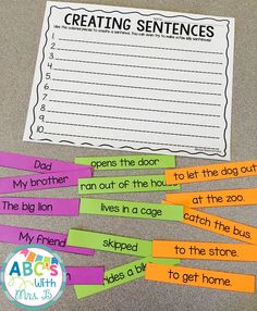 Get this FREE literacy center! Students use the different parts to create a sentence. There are parts that make up sentences that make sense, but students can also make silly sentences. Students can use these during word work or literacy centers to build fluency and practice building sentences.