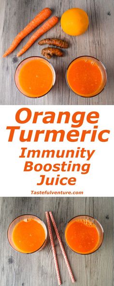 This Orange Turmeric Immunity Boosting Juice is full of Vitamin A and C, and so delicious! | <a href="http://Tastefulventure.com" rel="nofollow" target="_blank">Tastefulventure.com</a>