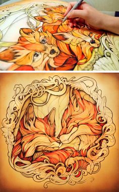 "Vulpes Vulpes" by Alice Macarova {foxes animal drawings}