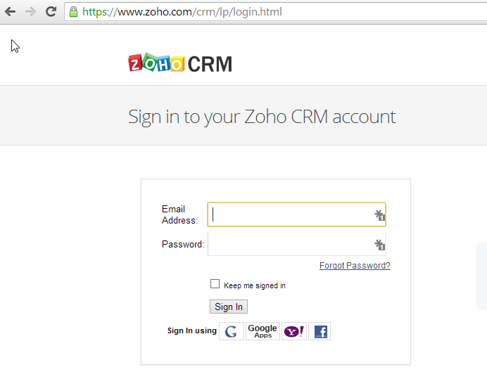 Zoho crm login