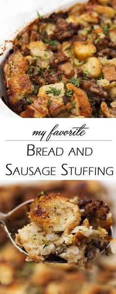 My Favorite Bread and Sausage Stuffing - This classic combination of bread, pork sausage, aromatics, and lots of sage produces a stuffing that says Thanksgiving to me. | <a href="http://justalittlebitofbacon.com" rel="nofollow" target="_blank">justalittlebitofb...</a>
