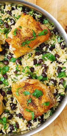 One-Pan Chicken Thighs with Cilantro-Lime Black Bean Rice - delicious, healthy, gluten free dinner!
