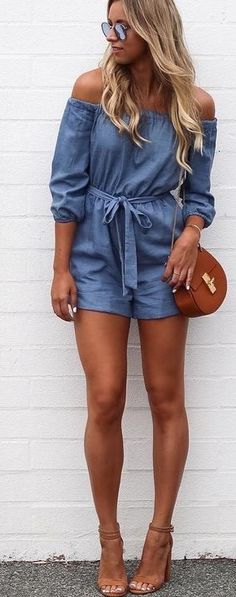 Chambray Off The Shoulder Playsuit Source