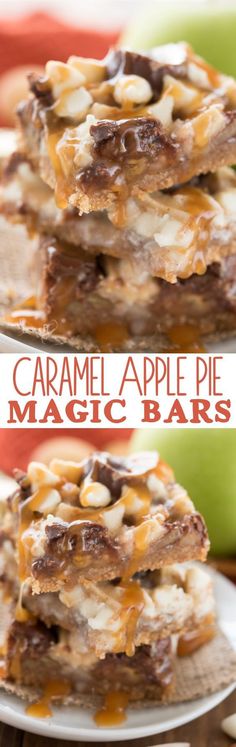 These are so easy to make and they&#39;re even better than apple pie! Nilla wafers, Rolos, apples - delicious! Caramel Apple Pie Magic Bars Recipe | Crazy for Crust