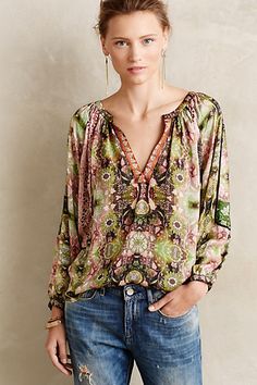 Kali Peasant Top - anthropologie.com I'd make this a regular placket instead of a V neck, modest and will show off the top better!