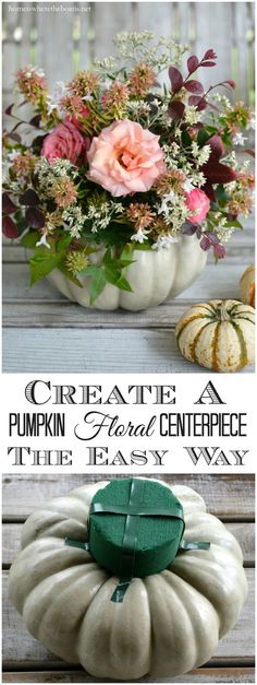 Create a Pumpkin Floral Centerpiece the easy way, no carving required! | <a href="http://homeiswheretheboatis.net" rel="nofollow" target="_blank">homeiswheretheboa...</a> <a class="pintag searchlink" data-query="%23pumpkinvase" data-type="hashtag" href="/search/?q=%23pumpkinvase&rs=hashtag" rel="nofollow" title="#pumpkinvase search Pinterest">#pumpkinvase</a>