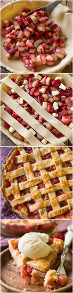 Learn how to make strawberry rhubarb pie that holds its shape! Along with the flakiest, most buttery perfect homemade pie crust recipe! sallysbakingaddiction.com