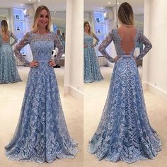 Lace Evening Dress Blue Prom Gowns Modest Prom Dresses For Teens Formal from???