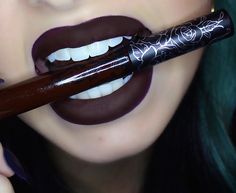 I&#39;m obsessed with dark lip colors, and Kat Von D Beauty &quot; Damned &quot; is definitely a favorite. So spooky.