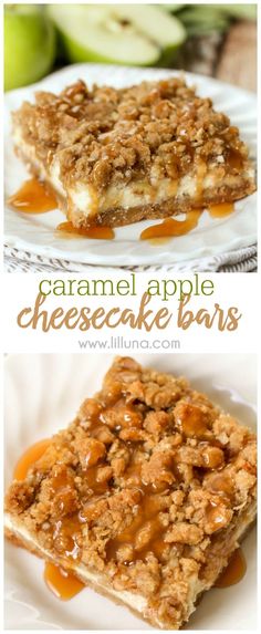 Delicious Caramel Apple Cheesecake Bars with a streusel topping and caramel!