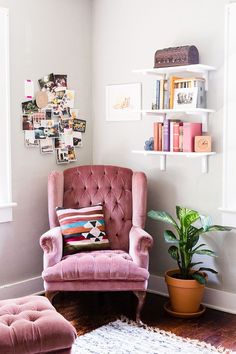 Pink velvet chair ??? yes, please!