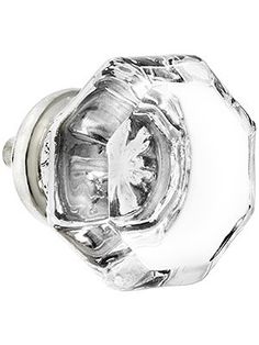 Octagon glass knobs with nickel base used in new, period-style kitchen, circa 1920 Prairie Craftsman.