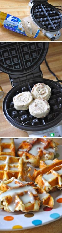 Cinnamon Roll Waffles! Eric LOVED these! So easy to make, the clean up wasn&#39;t as easy!