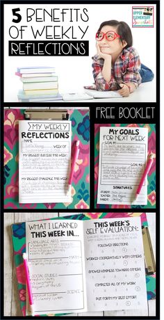 Weekly Reflections are a great way to get students to look back on their week to identify successes and challenges. Students can use their reflections to set further goals. They are perfect for sharing learning with parents. This free weekly reflections booklet works great in upper elementary classrooms!!