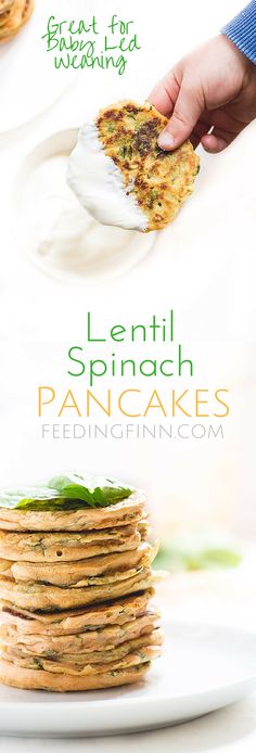 Lentil spinach Pancakes. Gluten free, dairy free and egg free. A red split lentil batter made with spices and spinach fried into little pancakes. A protein packed finger food for kids or for blw (baby led weaning)