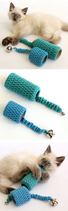 Entertain your pet with this easy to crochet cat toy. Free pattern included to make this fun play toy for your kitten or cat.