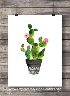 Cacti art print Watercolor cactus Hand painted by SouthPacific