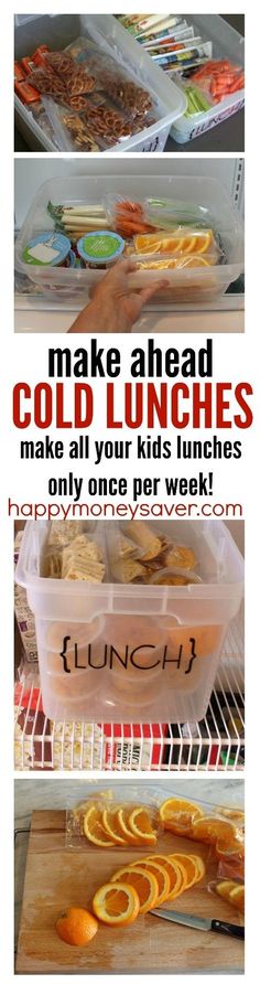 Awesome kids lunch ideas for helping save time. Make all your lunches in one day for the week and have your kids grab their own lunch and pack it easily each morning before school. I have done this method for years and it works!! No more cafeteria mystery hamburgers... :)