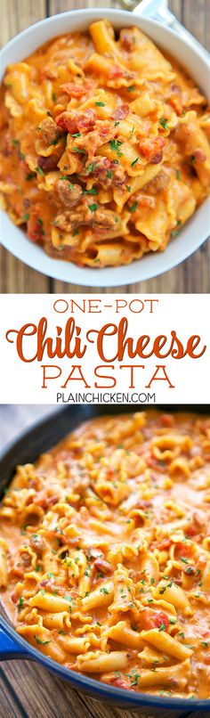 One Pot Chili Cheese Pasta - everything cooks in the same skillet, even the???