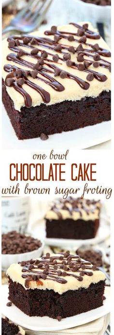 With just a handful of ingredients, this no fuss one bowl chocolate cake will quickly become one of your favorites! Top with a layer of brown sugar frosting or serve with a scoop of your favorite ice cream!