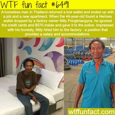 Homeless man returns a lost wallet, gets an apartment and a job - WTF fun facts
