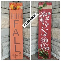 Holiday Porch Sign Fall/Winter Reversible, Holiday Sign, Hand Painted Sign, Festive Sign, Let it Snow Sign, Happy Fall Sign, Porch Decor