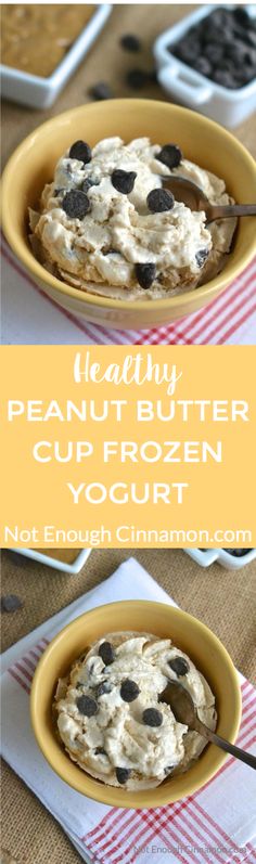 Peanut Butter Cup Frozen Yogurt aka Healthy Reese's Ice Cream - Click to find the recipe on <a href="http://NotEnoughCinnamon.com" rel="nofollow" target="_blank">NotEnoughCinnamon...</a> <a class="pintag" href="/explore/desserts/" title="#desserts explore Pinterest">#desserts</a>