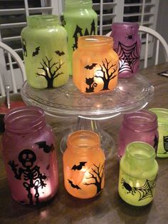 Painted Halloween Jar Candles - great for reusing empty JIC jars!!!!