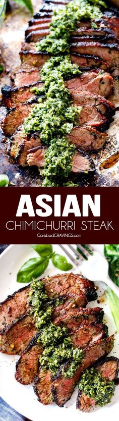 Grilled Asian Steak with Cilantro Basil Chimichurri - this marinade is hands down the best steak marinade I have ever tried - SO flavorful for a crazy juicy, tender, amazing steak!
