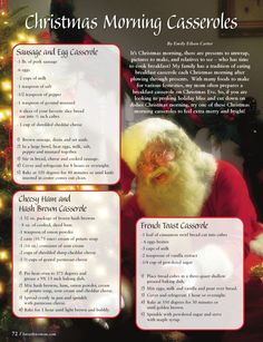 Christmas Morning Casseroles--from page 72 of the December, 2011 issue of Forsyth Woman magazine.