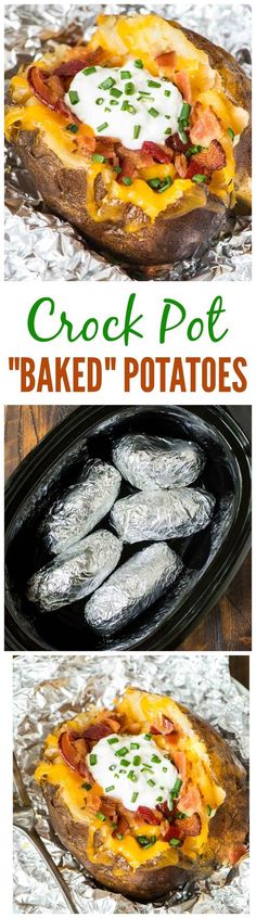 Crock Pot Baked Potatoes recipe ??? the easiest way to "bake" a potato is in your slow cooker! Easy method with no clean up. Great for weeknight dinners or to feed a crowd. Recipe at <a href="http://wellplated.com" rel="nofollow" target="_blank">wellplated.com</a> Well Plated