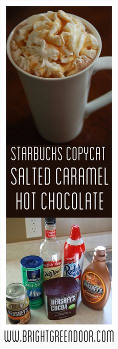 Starbucks Copycat Salted Caramel Hot Chocolate, Fall Drink Recipe, Starbucks Copycat Recipe, Starbucks Hot Cocoa Recipe <a href="http://www.BrightGreenDoor.com" rel="nofollow" target="_blank">www.BrightGreenDo...</a>