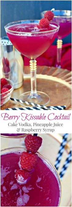 Berry Kissable Cocktail made with ruby red raspberries, cake vodka and pineapple juice! The Foodie Affair