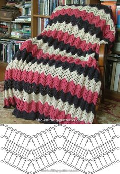 Pink ripple afghan, free pattern from ABC Knitting. Written pattern with several photos on their site. <a class="pintag" href="/explore/crochet/" title="#crochet explore Pinterest">#crochet</a> <a class="pintag" href="/explore/blanket/" title="#blanket explore Pinterest">#blanket</a> <a class="pintag searchlink" data-query="%23throw" data-type="hashtag" href="/search/?q=%23throw&rs=hashtag" rel="nofollow" title="#throw search Pinterest">#throw</a> <a class="pintag searchlink" data-query="%23pillow" data-type="hashtag" href="/search/?q=%23pillow&rs=hashtag" rel="nofollow" title="#pillow search Pinterest">#pillow</a>