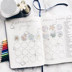 Take a look at how I set up my bullet journal for July. It includes a monthly log, gratitude log, habit tracker and doodle challenge.