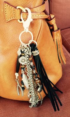 Purse Charm, Charm Tassel, Zipper Pull, Key Chain - Silver, Suede, Black and Brown Beads - Wishbone, Feather, Heart <a class="pintag searchlink" data-query="%23ThePaintedCabeza" data-type="hashtag" href="/search/?q=%23ThePaintedCabeza&rs=hashtag" rel="nofollow" title="#ThePaintedCabeza search Pinterest">#ThePaintedCabeza</a>
