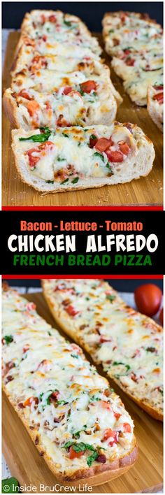 BLT Chicken Alfredo French Bread Pizza - this easy pizza is loaded with meat???
