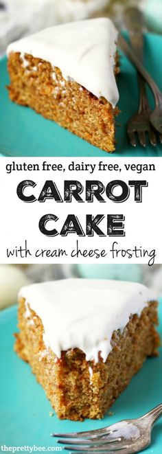 An easy recipe for vegan and gluten free carrot cake. This lightly spiced cake is topped with a sweet dairy free cream cheese frosting.