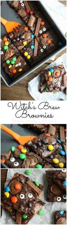 These ooey, gooey, chocolate brownies are an easy recipe for using up all of that leftover Halloween candy.